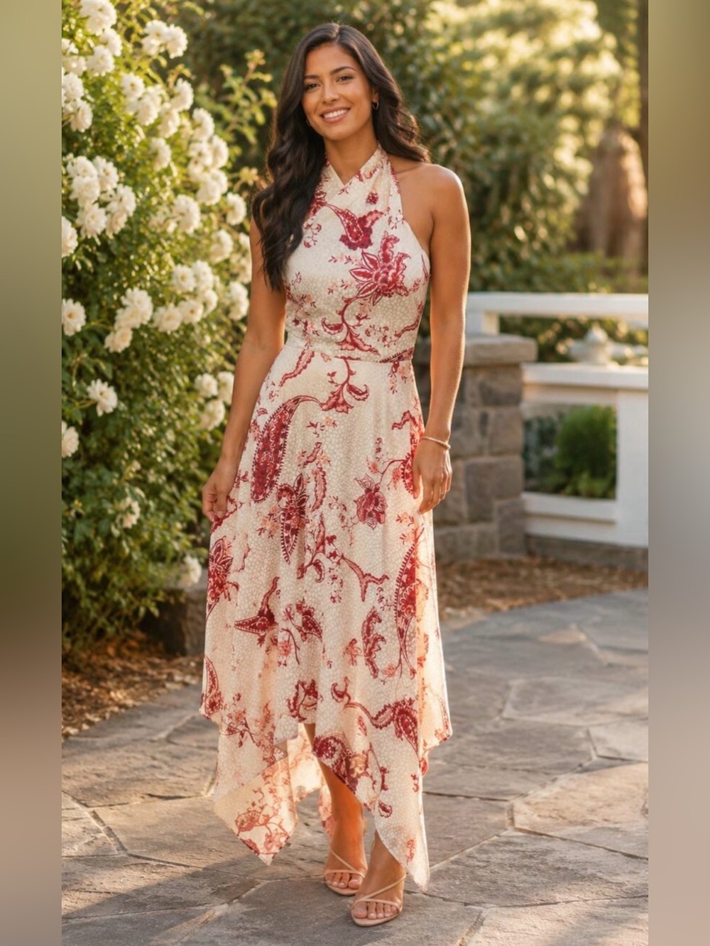 Rachel Roy Floral Paisley Jacquard Halter Asymmetrical Dress 2 NWT Missing Belt